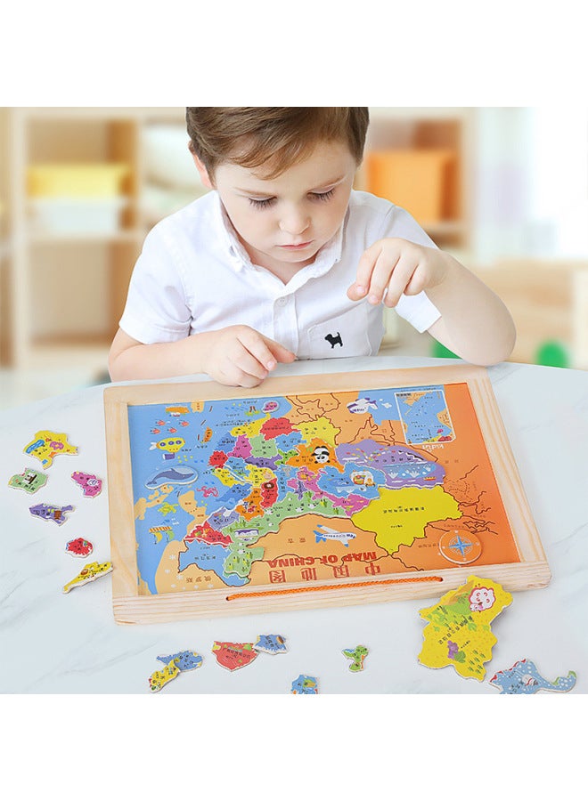 Double-Sided Two-in-One Magnetic Puzzle Children's Enlightenment Education Learning Geographical Cognition Multifunctional Puzzle Puzzle Toys-Color:mwz -2-in -1 Map 1 - Image 2